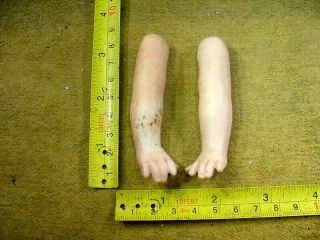 2 X Excavated Vintage Painted Bisque Doll Arms With Loop Hole A Pair 2.  9 " 14022