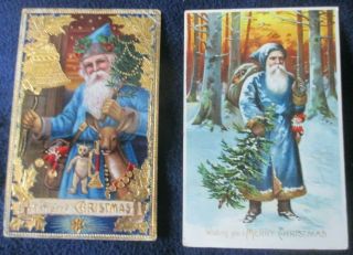 Antique 1910/1912 Embossed German Merry Christmas Postcards Santa Claus - Awesome