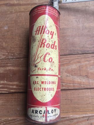 Vintage Rare Alloy Rods Company Arc Welding Advertising Tin Can Empty