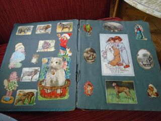 Antique victorian Scrap Album Scrapbook and photo album scraps cards same family 2
