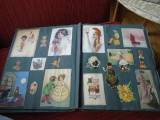 Antique victorian Scrap Album Scrapbook and photo album scraps cards same family 3