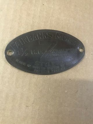 Faibanks Morse Type D 11/2 Hp Antique Hit And Miss Gas Engine Brass Tag