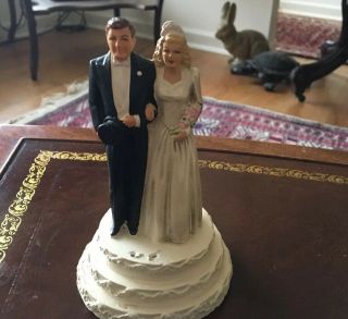 Vintage Wedding Cake Topper Ceramic Groom Blond Bride 1930’s/1940’s Anniv