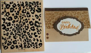 Retired Rare Stampin Up Leopard Skin Stamp And Card,  Wood Mounted Background