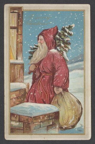 Santa Claus Antique Christmas Postcard Bringing Toys Tree