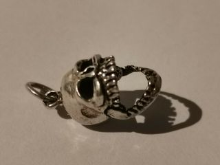 Vintage Sterling Silver Skull Charm With Moving Jaw - Metal Detecting Find