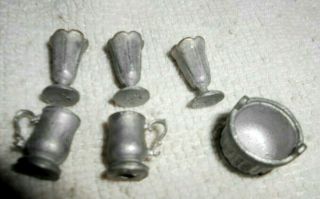 Vintage Dollhouse Miniature Pewter 1/12 Scale Mugs Goblets Bucket