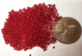 Antique Micro Seed Beads 14/0 Rich Cherry Red Greasy Op 3.  9g Bags