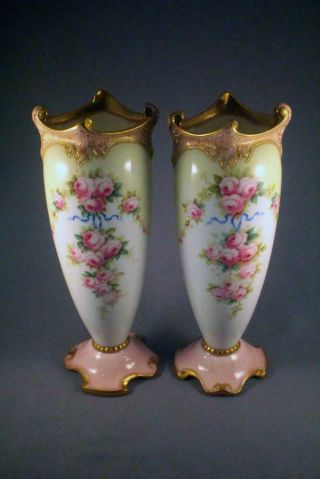 Very Rare C1910 Royal Doulton Burslem Vases With Raised Gold Decoration