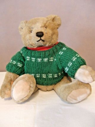 Vintage 1982 Gund Bialosky Teddy Bear In Green Sweater Christmas Jointed