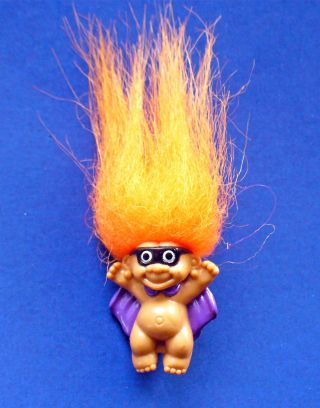 Russ Pin Halloween Vintage Troll Doll Purple Cape Orange Hair Holiday Brooch