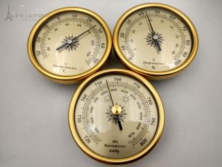 Set Of 3 By 70mm Diameter Barometer Hygrometer Thermometer Gold Or Silver
