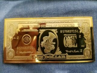Extremely Rare Walt Disney Scrooge Mcduck $1 Duckburg Gold Banknote Le Coin Bar