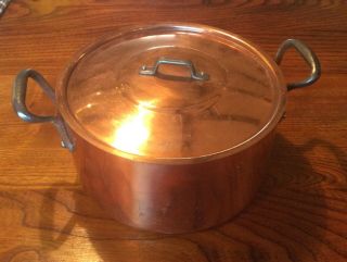 Antique French Copper Lidded Casserole Stew Pan With Lid