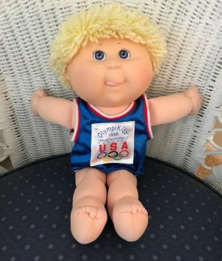 Olympikids 1996 Cabbage Patch Kid Cpk Boy Doll 14” Yellow Hair Blue Eyes 1991