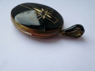 Large antique Victorian French Jet black glass mourning locket CHIPPED 3