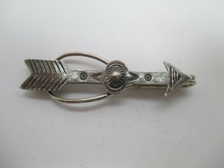 Old Vintage Navajo Sterling Silver With Stamp Work Arrow Tie Clasp