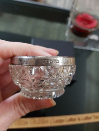 103a Antique Victorian Cut Glass/crystal Silver Rimmed Bowl Tiny Read Descript