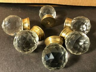 6 Vintage Faceted Glass Crystal Brass Ball Cabinet Drawer Pull Knob 1 - 1/8”