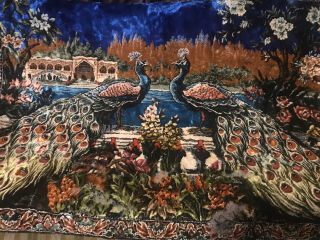 Vintage Peacock Wall Tapestry 39x55 Made In Lebanon