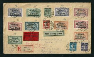 Rare 1922 Registered Cover Memel Postmark Overprint Set To Danzig Poland