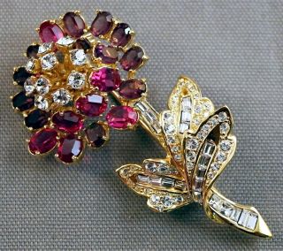 Rare Nolan Miller Peony Flower Brooch Pave Pink & Clear Crystals 3 - 1/16 "
