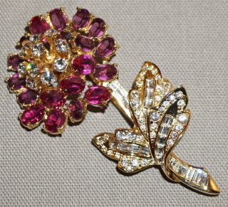 RARE NOLAN MILLER PEONY FLOWER BROOCH PAVE PINK & CLEAR CRYSTALS 3 - 1/16 