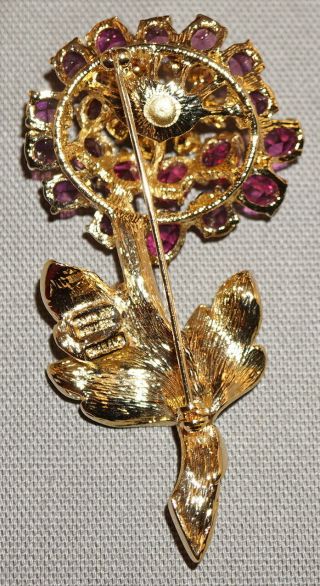 RARE NOLAN MILLER PEONY FLOWER BROOCH PAVE PINK & CLEAR CRYSTALS 3 - 1/16 