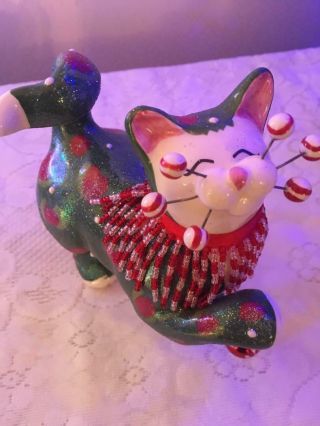 Very Rare Holly Berry Whimsiclay Amy Lacombe Christmas Cat Figurine