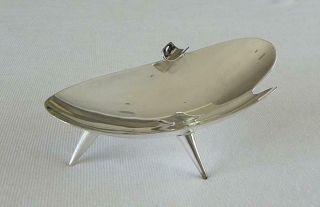 Mid Century Modern Sterling Silver Ashtray 925 Mexico Footed Three Conical Legs