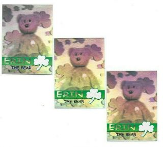 Set Of 3 Ty Series 2 Blue Green Silver Erin Rare Bear Beanie Baby Cards
