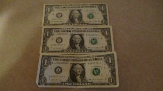 3 - Rare One $1 Star Notes Circulated L Note 2006 - B Note 2013 - A Note 2017