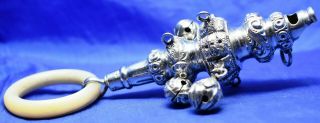 Victorian Solid Silver & M - O - P Babies Rattle By Colen Hewer Cheshire 1876