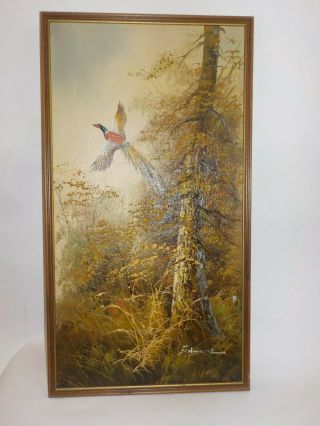 Vintage Pheasant Fall Game Bird Hunting Oil Painting Impasto Ferdinand