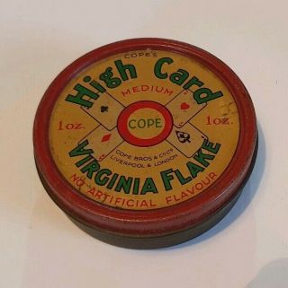 Very Rare Vintage High Card Medium Virginia Flake Tobacco Tin Cope Bros Smoking