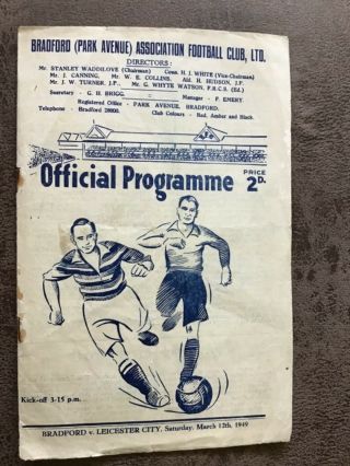 Rare Vintage Bradford Park Avenue V Leicester Football Programme 1948/49.