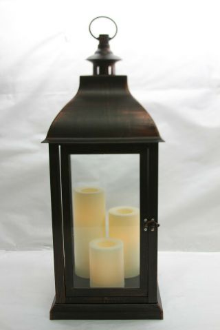 Candle Impressions Large Indoor/ Outdoor Lantern W/ 3 Candles Antique Bronze $59