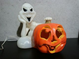 Rare Vintage Seasons By Zauders Ghost Pumpkin Halloween Blowmold Plastic & Foam