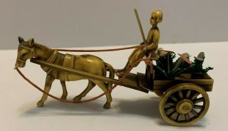 Antique/vintage Japanese Celluloid Horse Pulling Wagon With Plants Rare
