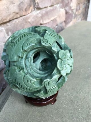 5” Hand Carved Six Layers Green Jade Magic Puzzle Ball Sphere Jewelry Gift 3