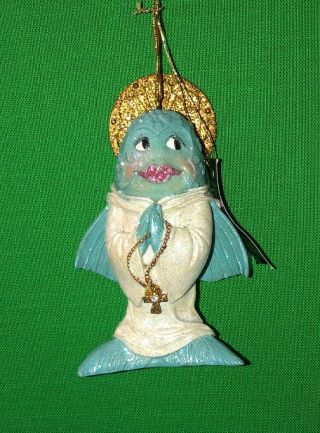 Vintage Rare Christmas Ornament By December Diamonds Holy Mackerel Fish