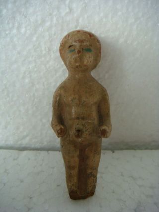 Rrr Rare Antique Primitive Miniature Ceramic Doll Boy Hand Made - Hand Painted