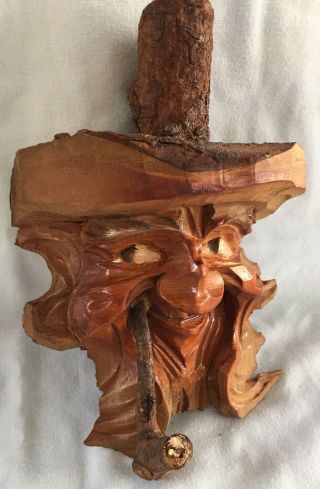Vintage Wood Wooden Hillbilly Carving Wall Hanging Sculpture Folk Art Crafts