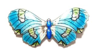 Large Antique Silver And Enamel Butterfly Brooch 1917 Af