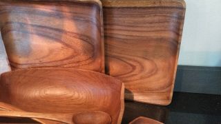 vintage mid - century modern TEAK Wood 13pc SALAD Serving Set w 4 platters 2