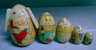 Vintage Easter Bunny Rabbit 5 Wooden Nesting Doll Set 5 "