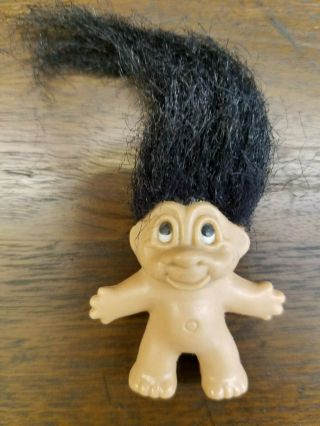 Vintage 1989 Dam Troll Doll Pencil Topper Black Hair Painted Eyes 1.  5 Inches