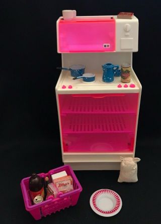 Vintage Mattel 1978 Barbie Doll Kitchen Oven Stove W/ Accessories Pots Pans Food