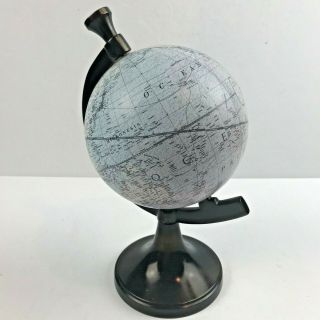 Vintage Rotating Small Desk Globe - Aluminium - Paper - World Globe W/world Time