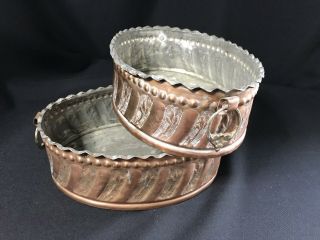 Pair Rare Arts & Crafts Art Nouveau Twin Handled Copper Brass Planters Bowls 2
